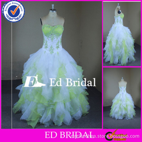 F216 Real Sample Fresh Green And White Organza Ball Gown Two Tone Quinceanera Dress